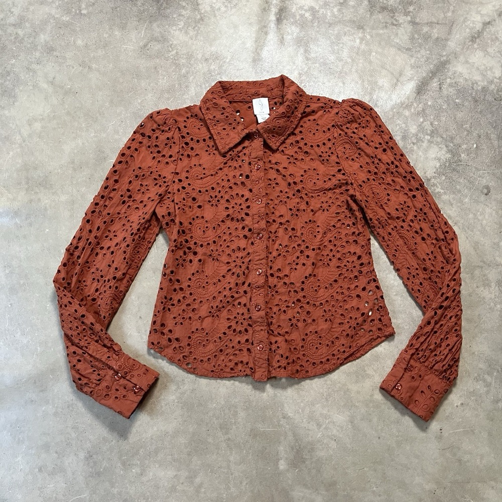 Joie Shirt Womens Size‎ Small Rust Orange Eyelet Long Sleeve Button up